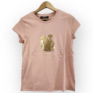 NWT Gloria Vanderbilt Women’s Blush Pink T-Shirt with Gold Swan Print Logo XS